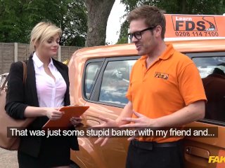 Fake Driving School - Posh blonde with PERFECT TITS is fucked all over the inside of a car screenshot number 1