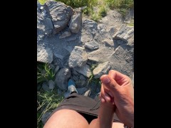 Sporty man has a quick masturbation after exploring ruins