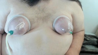 Superchub Pumping Tits and Sissy Clit with Cumshot