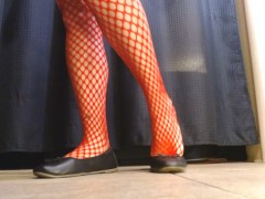 Red Fishnets Ballet Flats Shoeplay Dipping Toe Wiggling - Screenshot 1 of 16 - Shoe Fetish