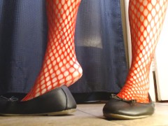 Red Fishnets Ballet Flats Shoeplay Dipping Toe Wiggling - Screenshot 10 of 16 - Feet Fetish