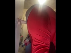 Thick white girl bends over & takes dildo