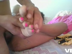 PINK NAIL POLISH TOES feet fetish brown ebony exotic midget lesbian