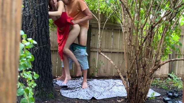 #269 Cowgirl On a Blanket, Doggy Against a Tree