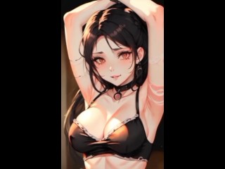 AI Аниме брюнетка красиво танцует в бикини