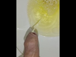 Desperate Long and Pleasurable Pissing in Public Bathroom they almost Caught Me, Closeup
