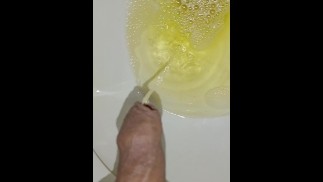 desperate long and pleasurable pissing in public bathroom they almost caught me, closeup