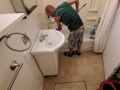 Cute Boy Deep Cleaning Bathroom