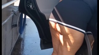 Exhibitionist wife flashing big ass at the car wash part 1 for voyeurs watching
