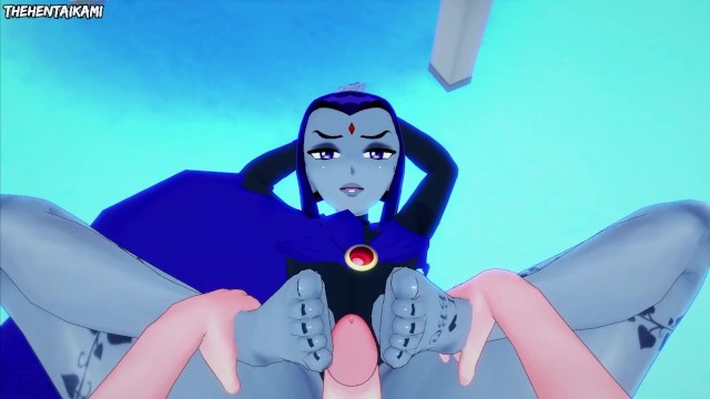 Raven из Teen Titans дает вам хентай футджоб от первого лица