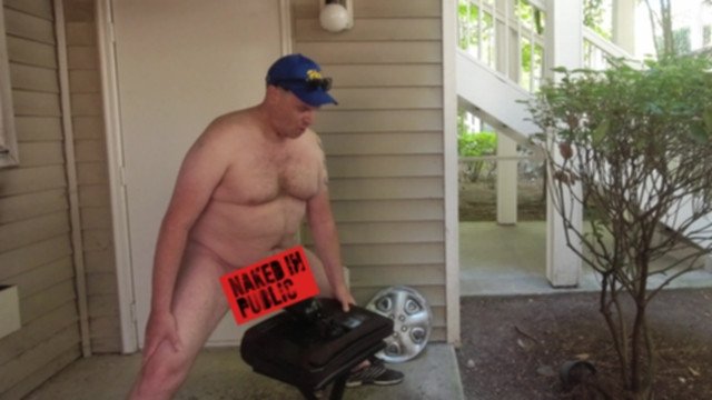 Public fucking my toy on my patio! Pool BBQ going on while I fuck my toy naked and cum!