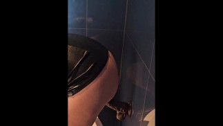 Streching out my pussy on a large dark dildo in the hotel bathtub