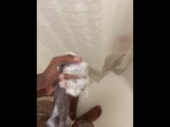Soapy shower masturbation