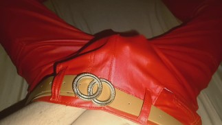 Booty dance and cute cumshots onto my sexy red leather pants 🥵💧💧