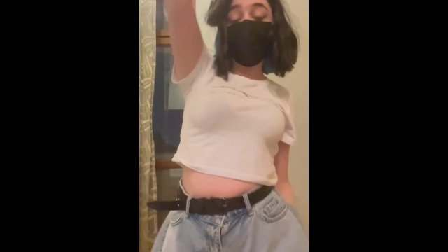 Sexy student shows off her big tits