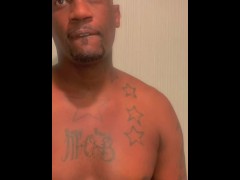 Flashing big black cock after work out at gym