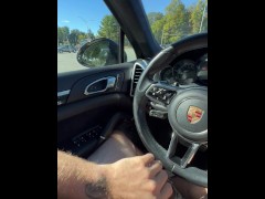 Jerking off in public parking lot. Cum on Porsche steering wheel.