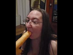 Brunette BBW works on some throat training