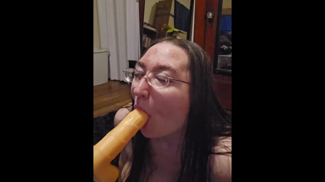 Watch Bondage Video:Brunette BBW works on some throat training