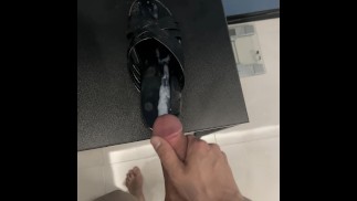Cum in Shiny Black Sandal Full of Dried Cum