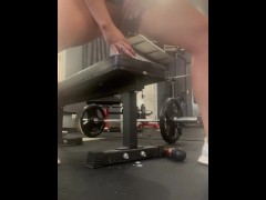 Horny fit gym babe makes you watch her public pussy dildo ride and squirt