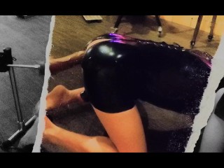 Latex Slave Anal-Training with Big Black Cock Dildo on Fuckmachine