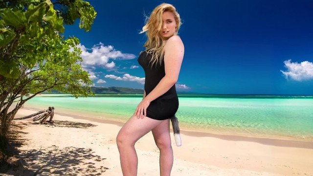 Hot shemale in tight dress with anal fox tail