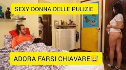 Stunning cleaning lady takes care of shy and awkward boy