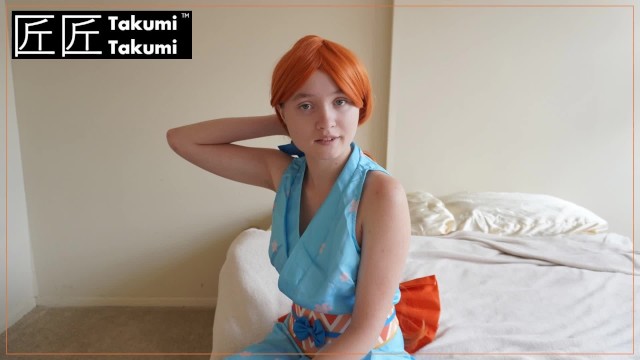 Innocent and shy 18 year old Serena cosplays Wano Nami from anime One Piece. AMWF