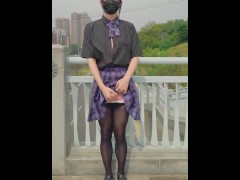 【伪娘】黑丝天桥露出（完整版Patreon） - Screenshot 10 of 16 - Black Pantyhose