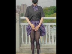 【伪娘】黑丝天桥露出（完整版Patreon） - Screenshot 3 of 16 - Chinese Cosplay