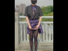 【伪娘】黑丝天桥露出（完整版Patreon） - Screenshot 9 of 16 - Jk
