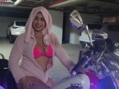 Sexy Colombian Latina in Bikini on Motorbike