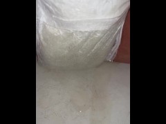 Babe fills up diaper with piss until it overflows out the side