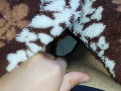 My stepmom lies next to me while I masturbate under the blanket and try not to scream during orgasm