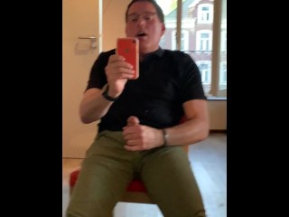 Quick Jerk-off in my Jeans. I Cum on myself in Front of Open Windows.