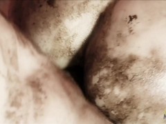 Messy brunette chick gets her pussy stretched with a thick dick