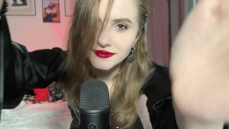 Vampire girl with red lips ASMR kiss and stroke using her magic