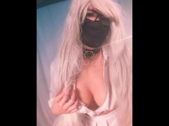 Asian sissy caged and plugged shows feet and jerks hard cock