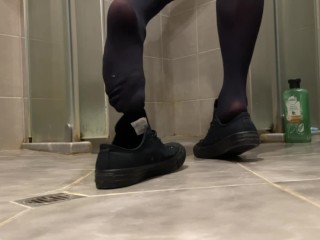 Masturbating in Bathroom in Thigh Socks and Wet Panties