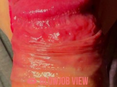 CLOSE UP Girlfriend sucking my cock with love until I cum