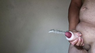 A BIG thick cumshot stroking a pocket pussy in slow mo No sound