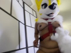 FURRY GAL RIDING HER PUP