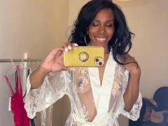 See Through Transparent Robe Try On Haul in Fitting Room.
