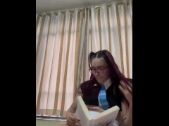 She gets horny doing her homework and rubs her punk pussy - Colombia tiktoker