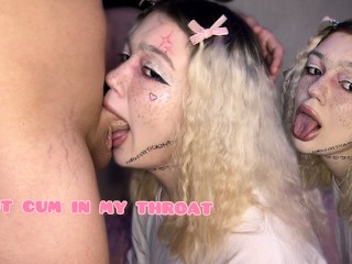 My Friend Wears Strange Makeup, but Sucks Great. Cum in the Throat