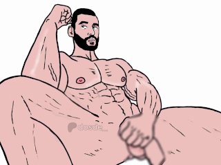 Bearded male muscle growth animation