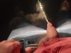 Pissing with the car lights on beautiful river spot