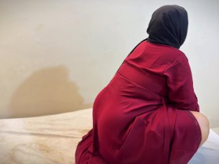 Arab Chubby Pussy & Huge Ass Hijabi BBW Used sex toy & Pussy Play Almost Caught in parents Bed Room