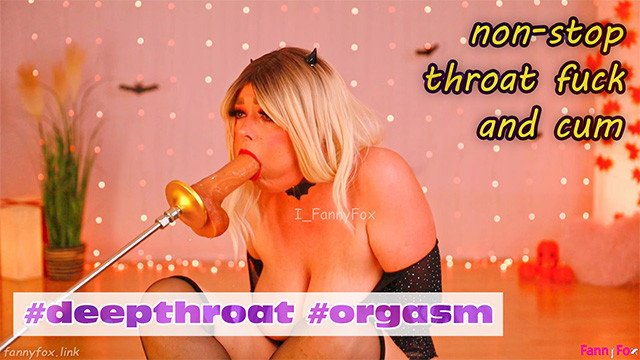 Non-stop throat fuck by a sex machine and driving me crazy till cum with a vibrator on my clit